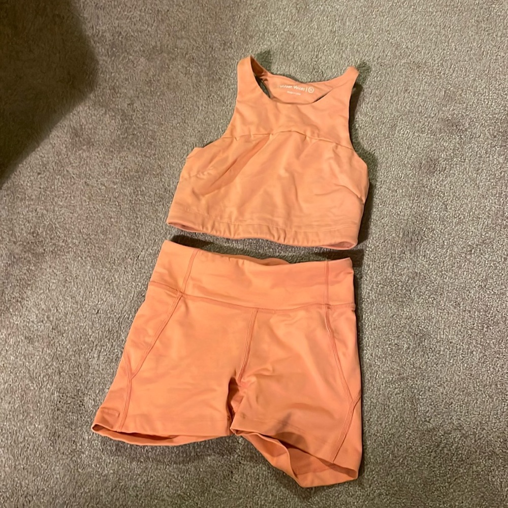 Outdoor Voices Free Form Set Athena Crop and Shorts Orange XS